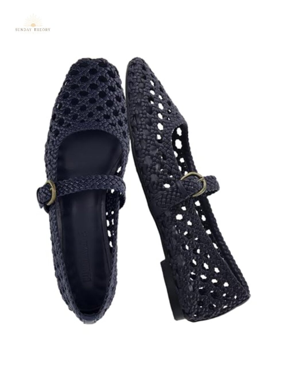 Hand Woven Vegan Leather Mary Jane Flats with Buckle and Memory Foam